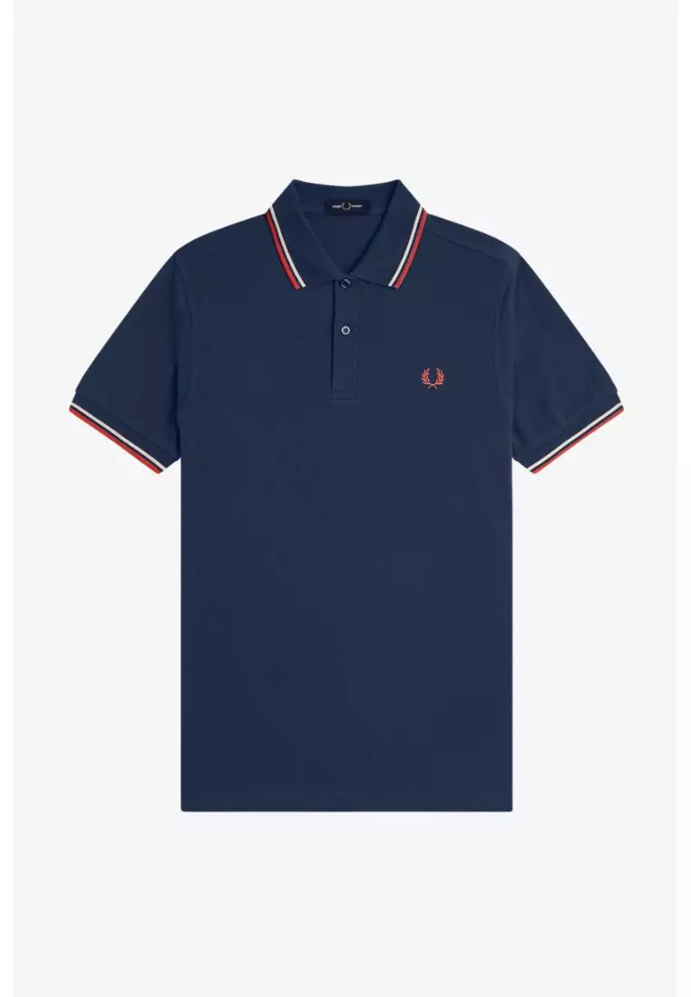 Fred Perry M3600 Twin Tipped Fred Perry Shirt (Tennis Blue / Silky Peach / Flamingo Tan）