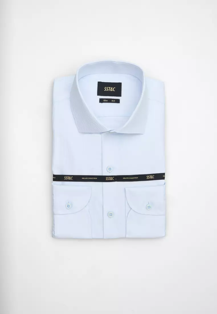 Milano Collection Light Blue Grey Striped Slim Fit Shirt