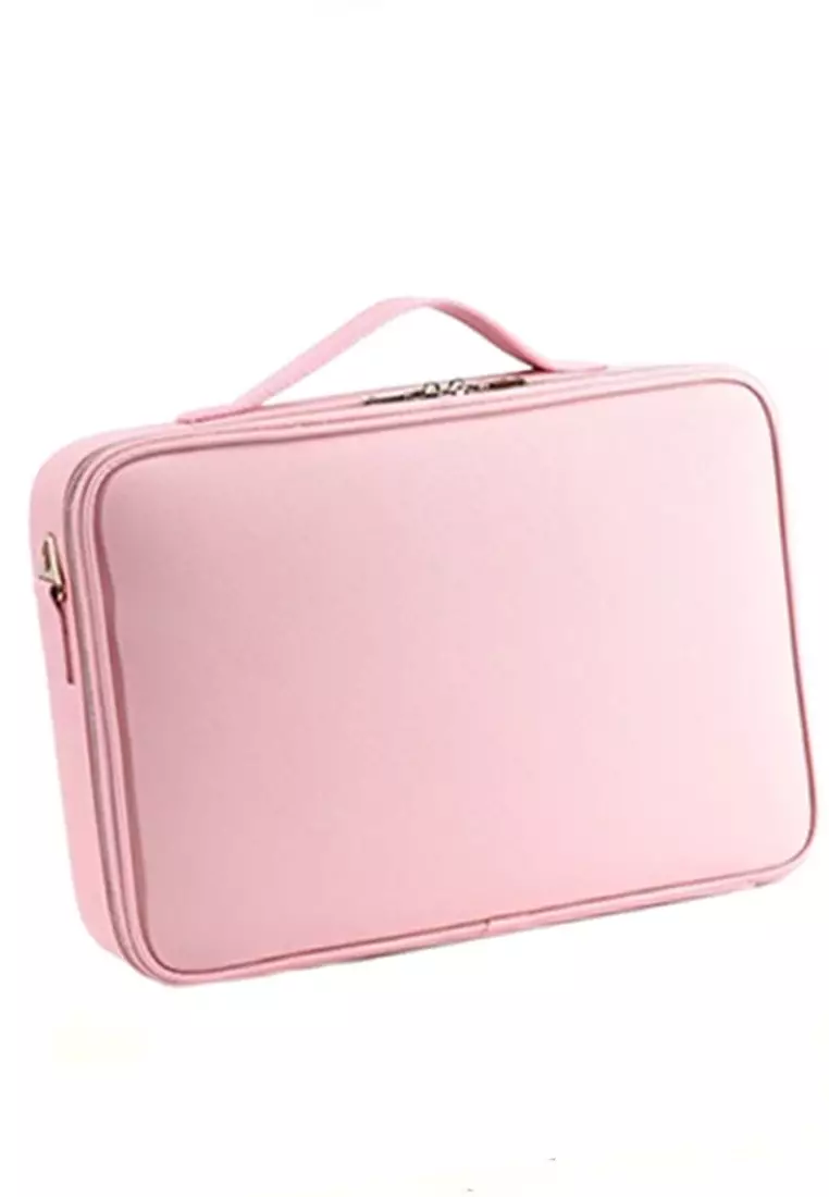 Elmar Tas Organizer Makeup Wanita Kosmetik Portable Travel Two Layer Material Leather ORIGINAL - Pink