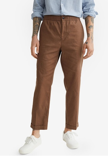 H&M brown Regular Fit Linen-Blend Jogger Pants 9EFC2AA88DA730GS_1