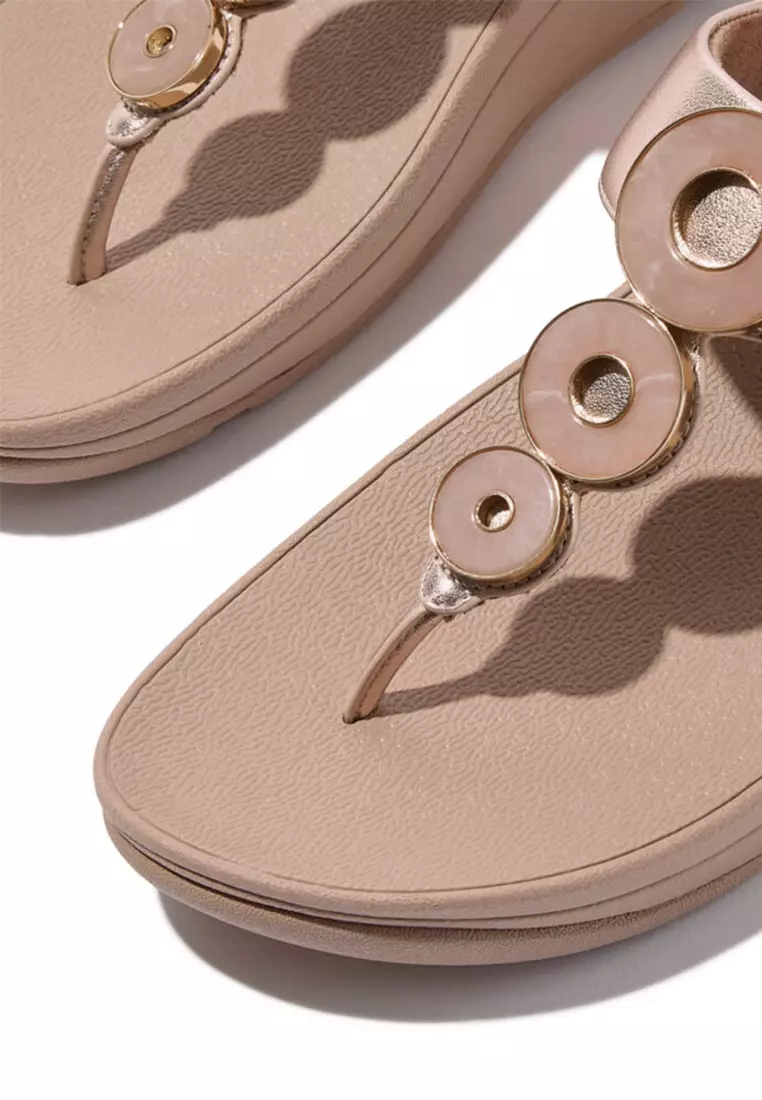 Fino Women Resin-hoop Leather Toe-post Sandals