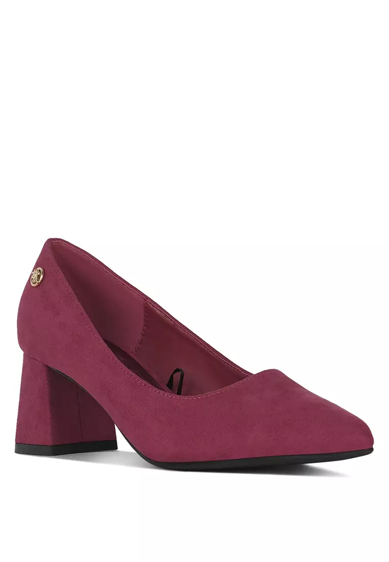 Block Heel Pumps in Burgundy