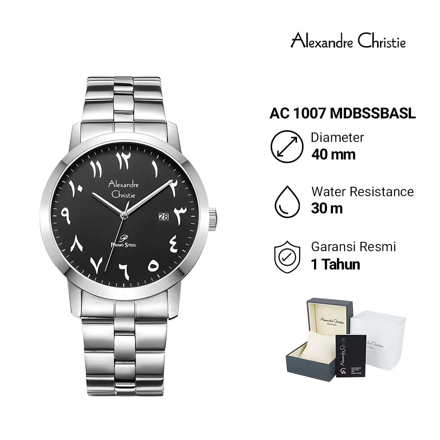 Jam Tangan Analog Pria - Primo Series - Silver Black - Stainless Steel - 1007 MDBSSBASL