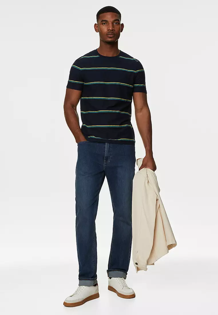 Pure Cotton Textured Striped T-Shirt