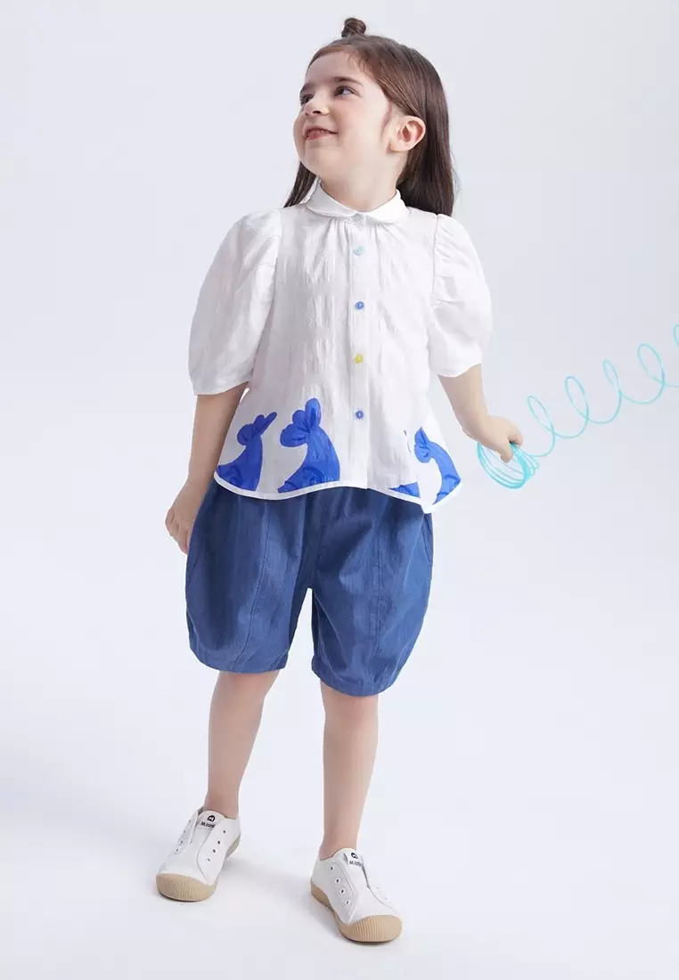 女童裤子趣味水母吸湿柔软儿童梭织中裤