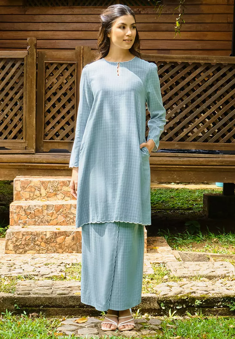 PREMIUM COTTON Norisa Blouse & Skirt - Turquoise Check
