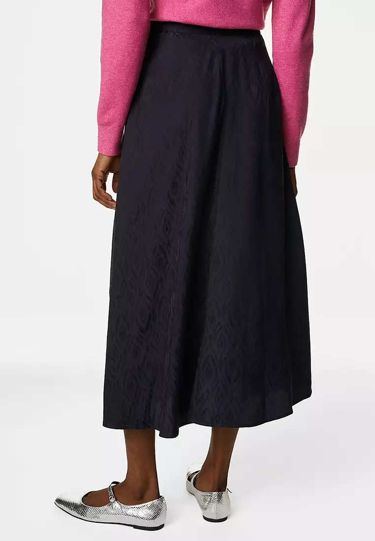 Asymmetric Jacquard Midi Skirt