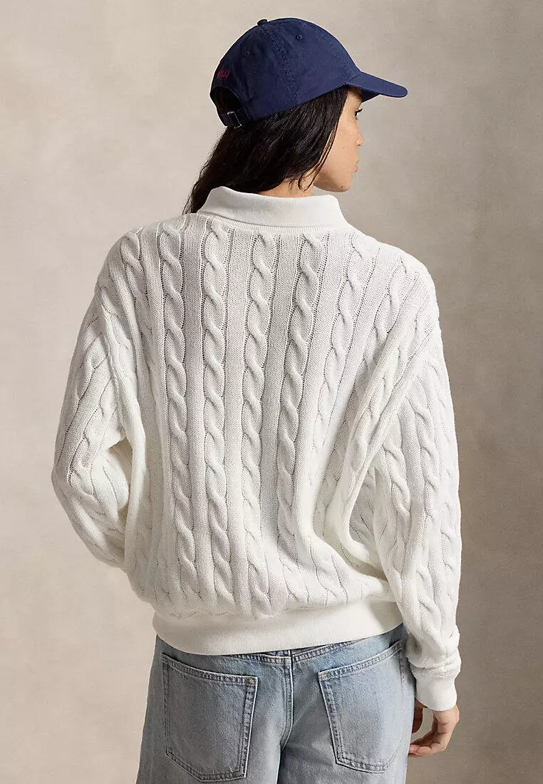 Polo Ralph Lauren Women Cable-Knit Cotton Polo-Collar Sweater