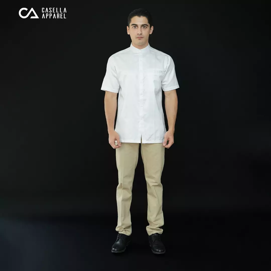 Casella Baju Koko Pria Lengan Pendek | Baju Koko Batik Syam 4102 White