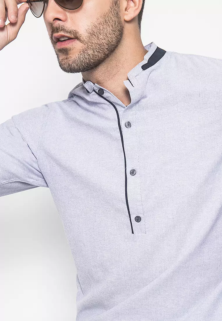 LGS - Baju Koko - Aksen Hitam - Abu - Regular Fit - CSH.285.B1002K.298.C