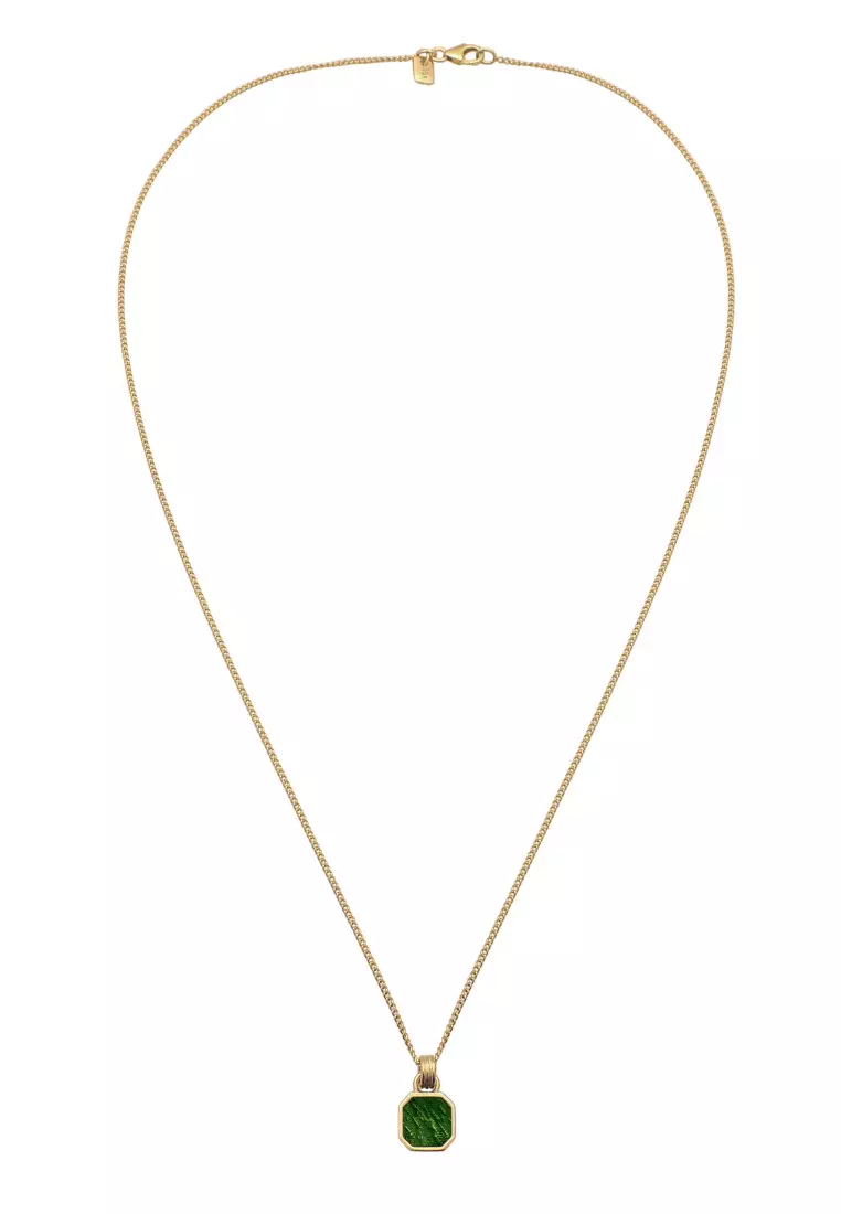 EXCLUSIVE Kalung Perhiasan Perak 925 Pria Geometric Green Enamel Gold Plated