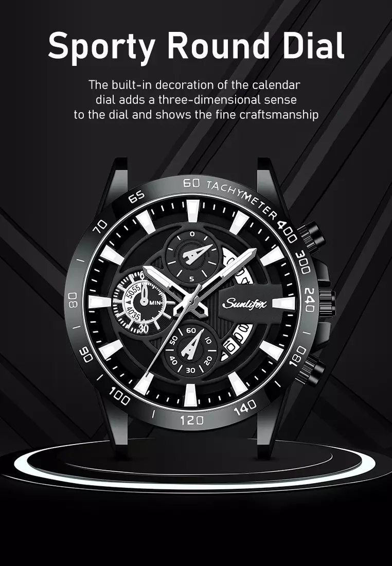 Jam Tangan Pria Quartz Kalender Bercahaya Olahraga Tali Stainless Steel Jam Tangan Cowok SL3321 allblack