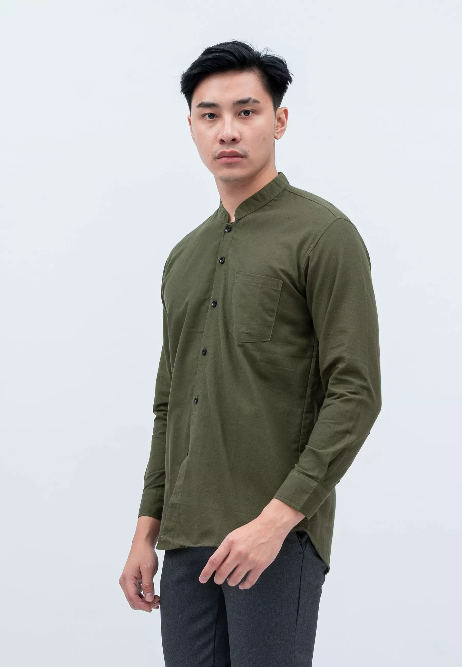 Houseofcuff kemeja Koko Lengan Panjang Pria Army