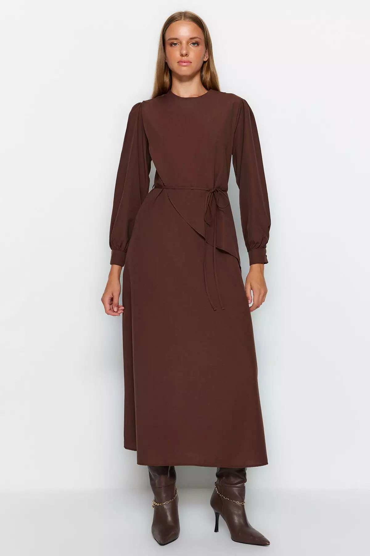Buy Trendyol Brown Belted Front Split Cotton Woven Dress 2023 Online |  ZALORA Singapore