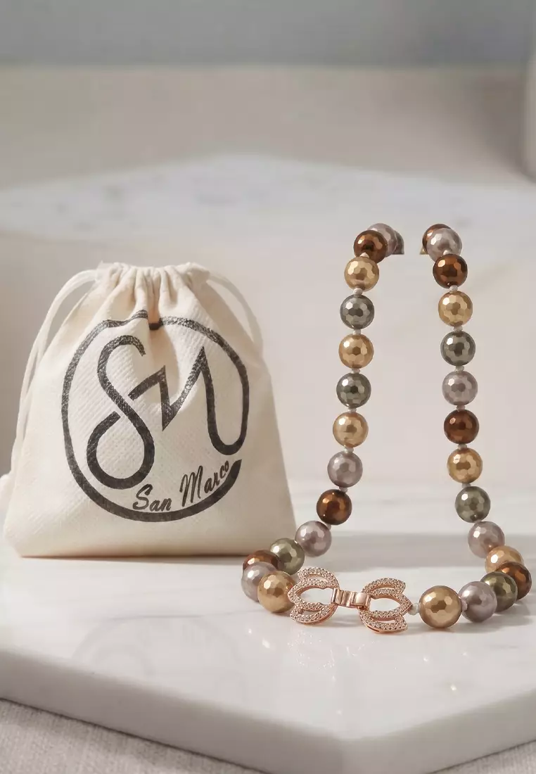 San Marco Aksesoris Kalung Wanita Classic Glass Faceted Beads Pearl-Look Necklace Kalung Wanita Multicolour