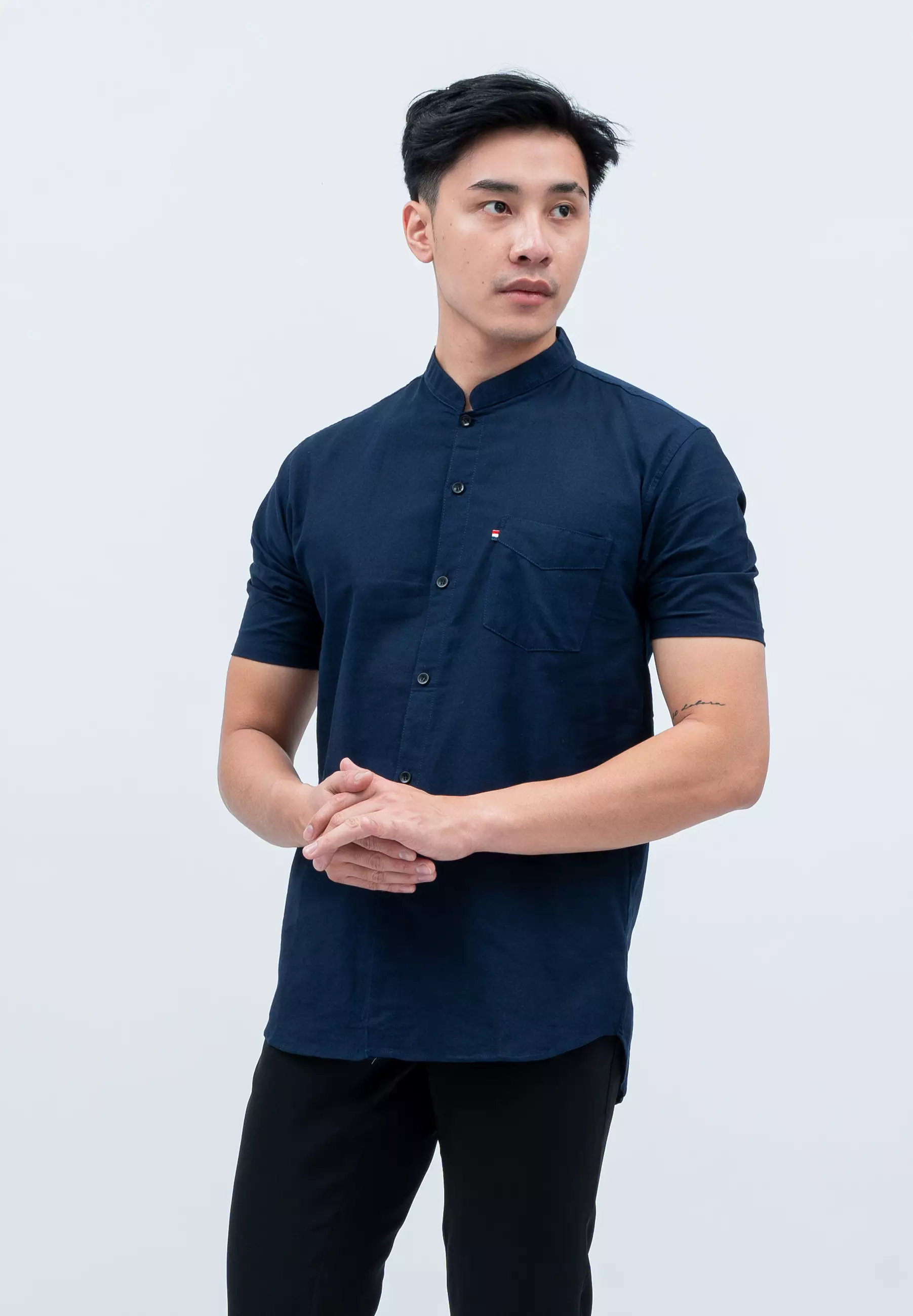 Houseofcuff Baju Koko Kemeja Lengan Pendek Pria Biru Navy