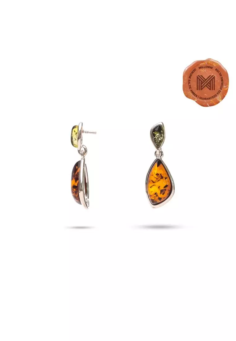 Multifaceted Baltic Amber Tear Drop Silver Drop Earrings with 925 Sterling Silver