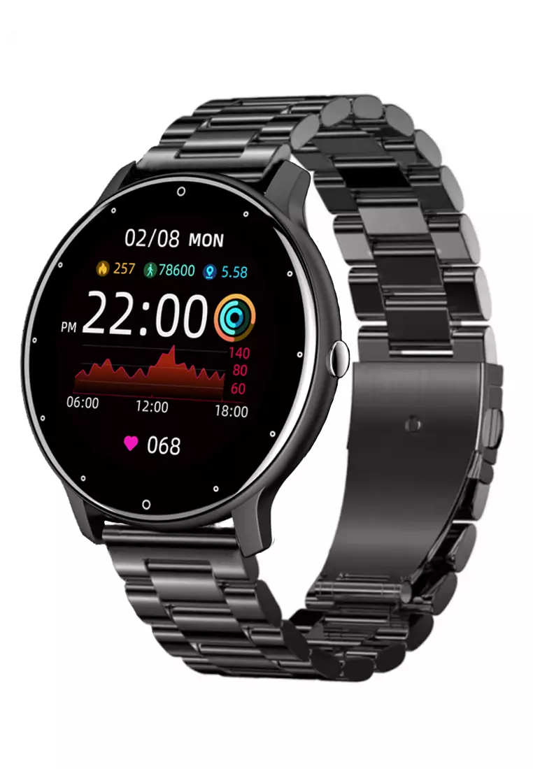 Value Deal IOS/Android SmartWatch Stainless Steel Bracelet + 1 Free Rubber Strap + 5s PRO MINI Earphones - Black