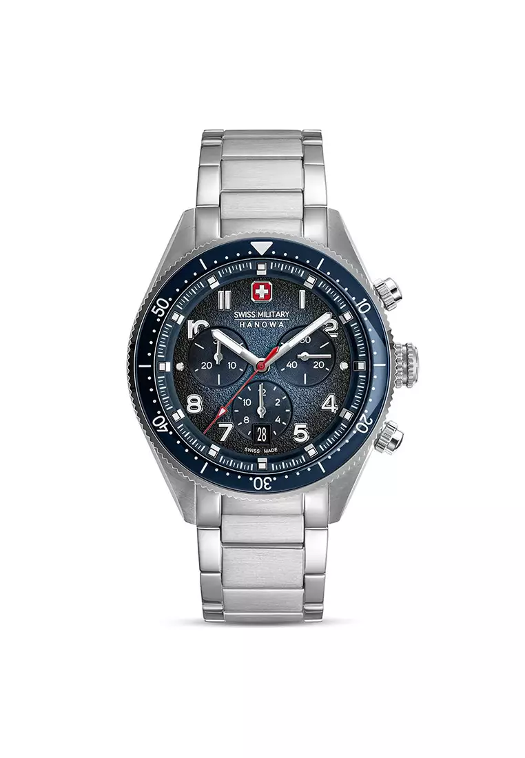 Swiss Military Hanowa Greyhound Chrono - Reloj de Pulsera para Hombre (43 mm de diámetro, Correa de Piel o Metal y Cristal de Zafiro), Negro/Correa de