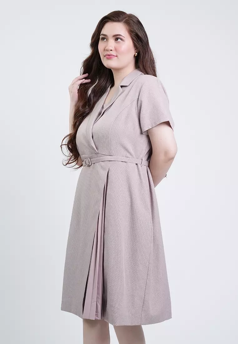 Milly Plus Size Anna Pleated Belted Wrap Sheath Dress