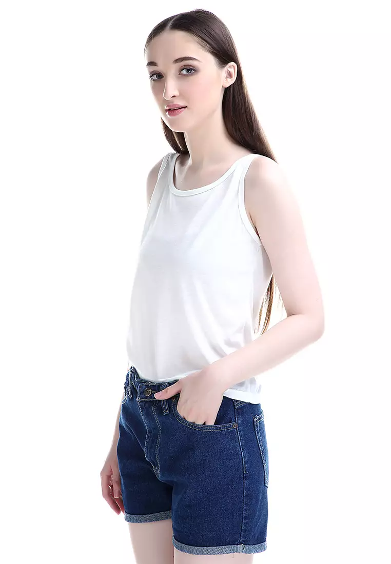 Greisy Tanktop Atasan Wanita Sleeves Design Simple Motif Solid - Putih