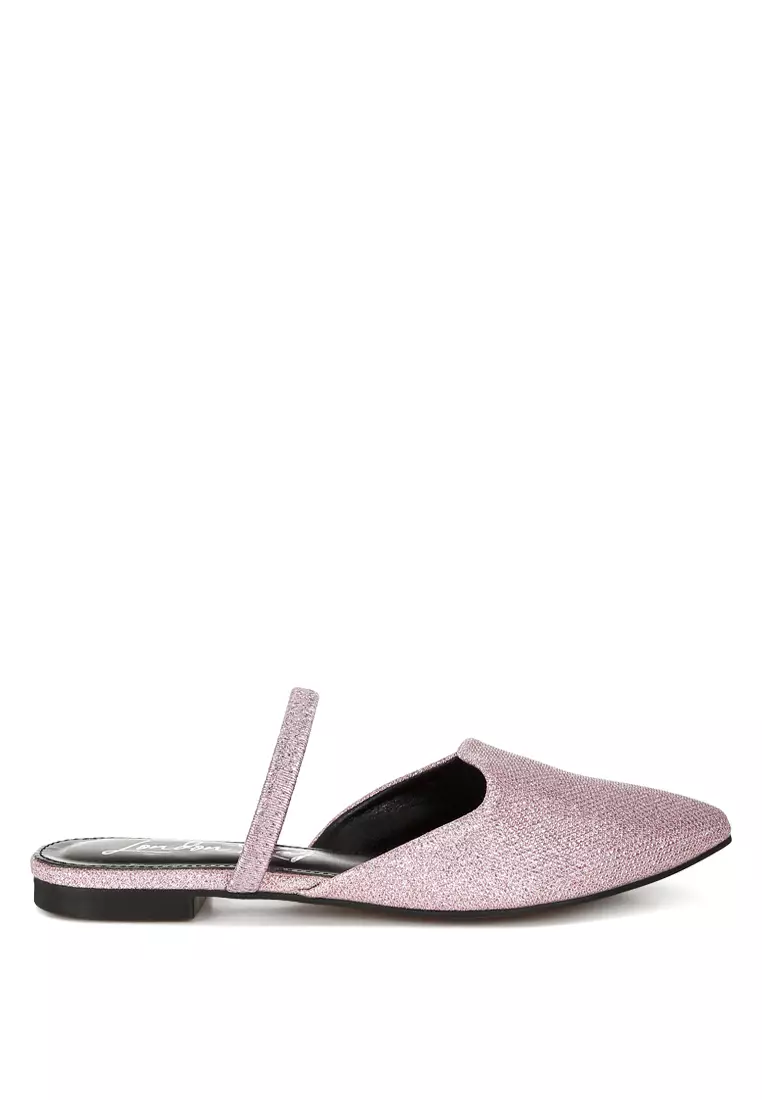 Discount on London Rag  shoes - SKU: Glitter Faux Leather Flat Mules in Pink