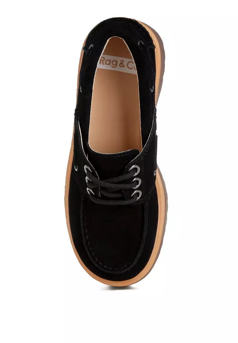 Chunky Suede Oxford Loafers In Black