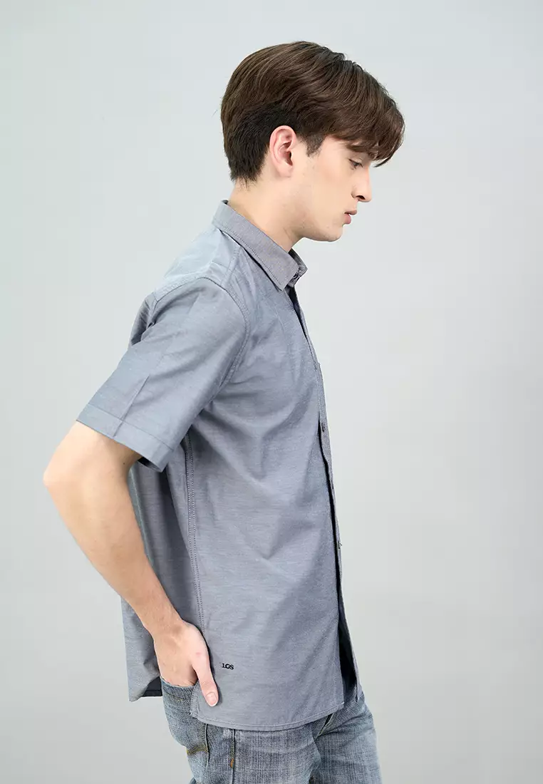 LGS - Kemeja Casual Pria Lengan Pendek Motif Tekstur Polos Reguler Fit Warna Abu-Abu - CSH.271.S1097.200.C