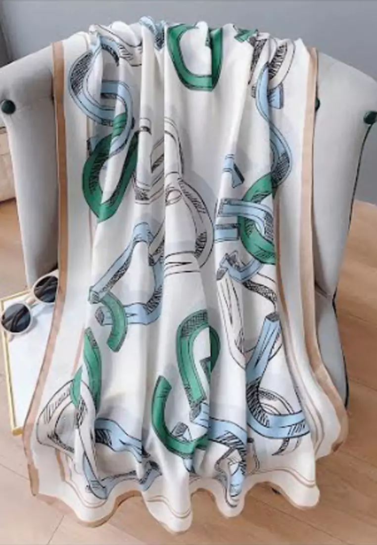 Women's Accessories Horseshoe Magnet Print Viscose Shawl Syal Wanita Beige & Multi