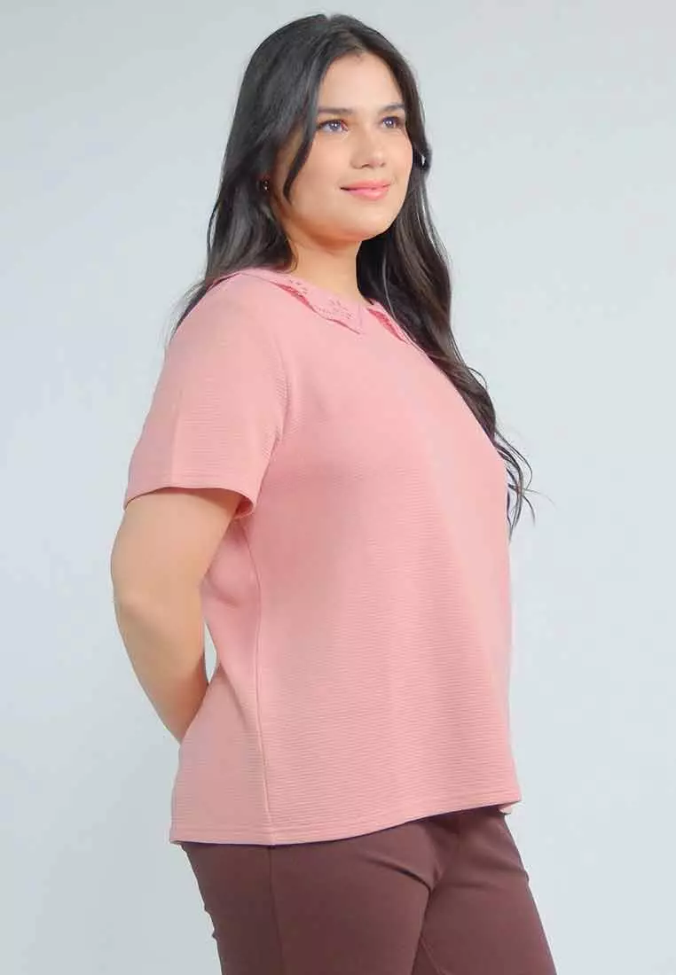 Milly Plus Size Remi Textured Knit Top with Eyelet Collar