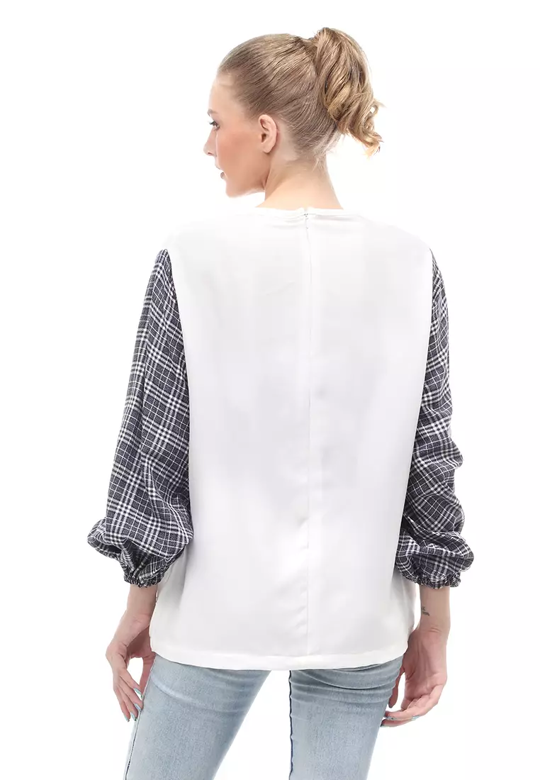 Shana Blouse Dual Tone Color Lengan Puff Atasan Wanita - Slate