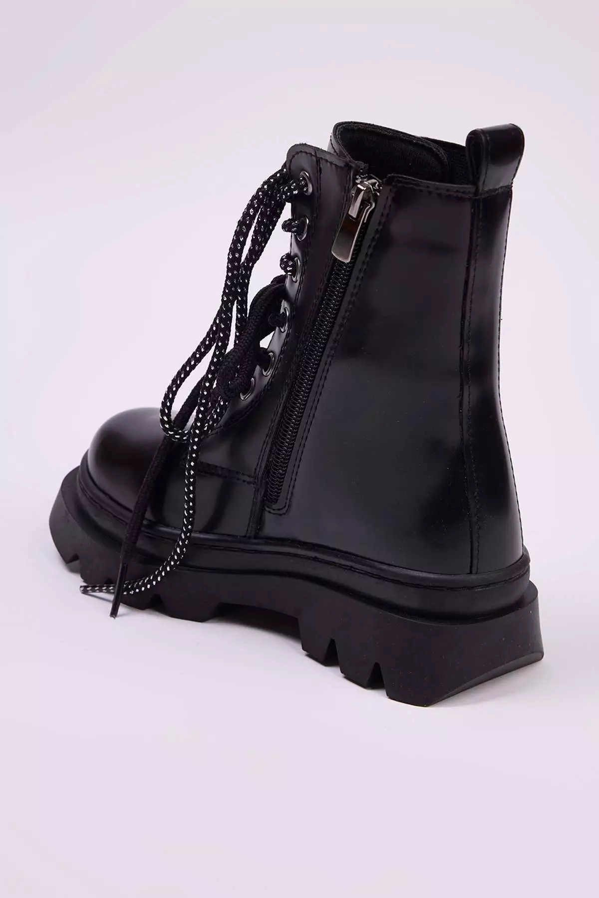 Black Zipper Detailed Double Color Laced Big Girls Kids Boots Takaw26Bo00011