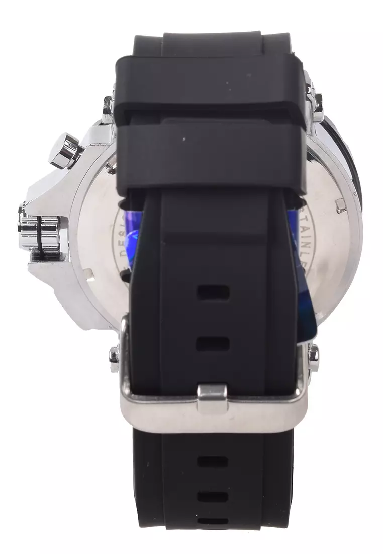 Viral Jam Tangan Analog Pria - Silver Case Black Rubber Strap - VR014