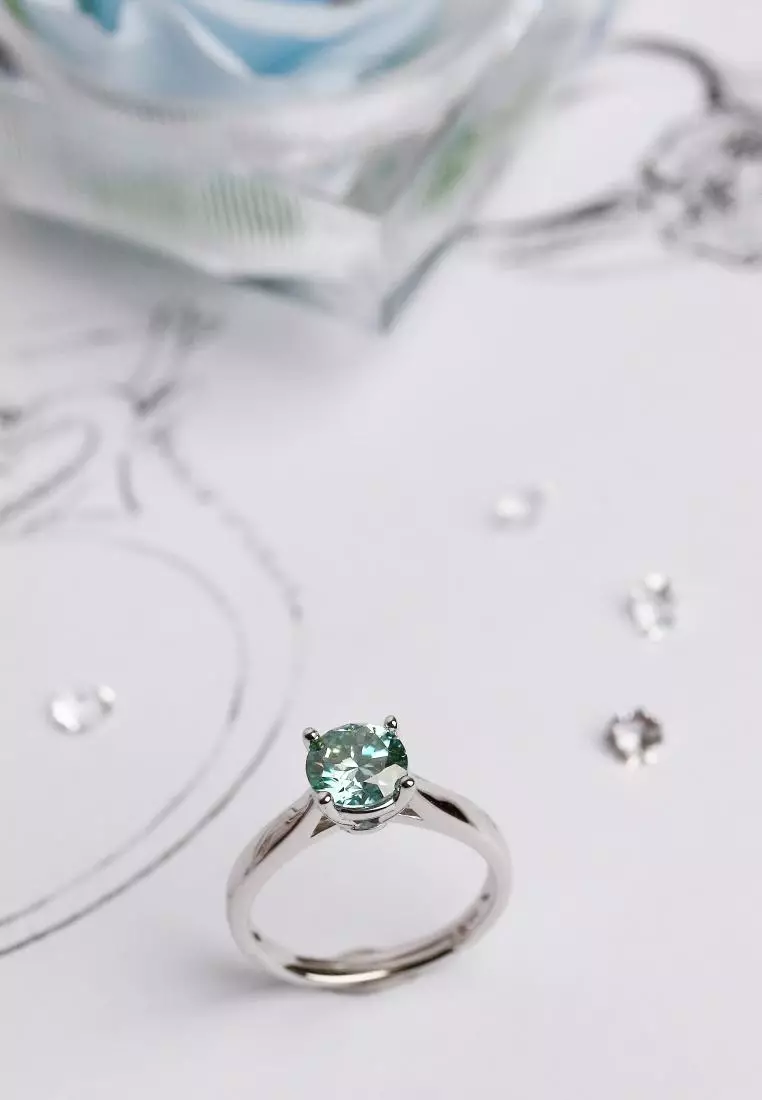 Berlian Moissanite La Classique Turquiose Ring [GRA CERTIFICATE MOISSANITE DIAMOND] - Cincin 1carat Moissanite Diamond 925 Silver Celesta by Her Jewellery
