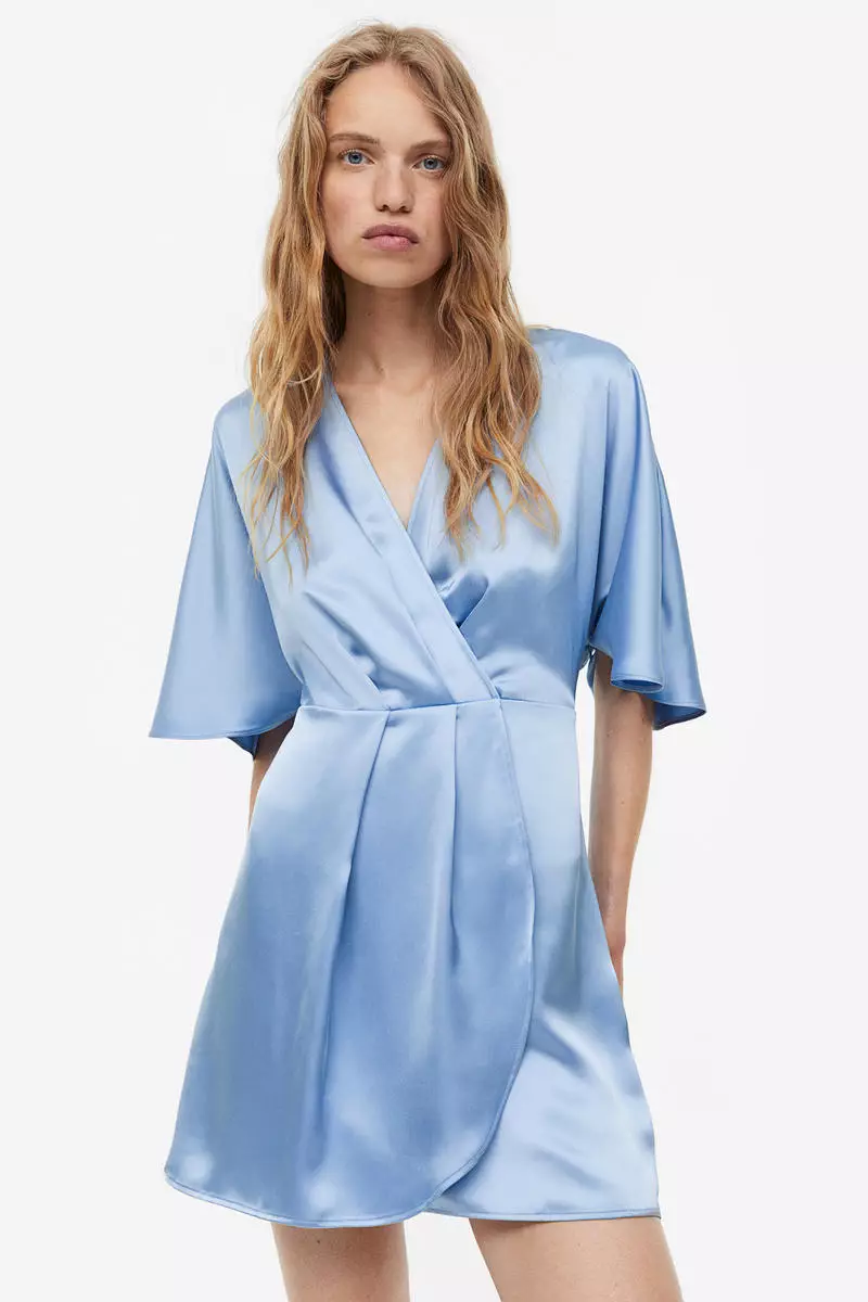 H&m wrap dress blue on sale