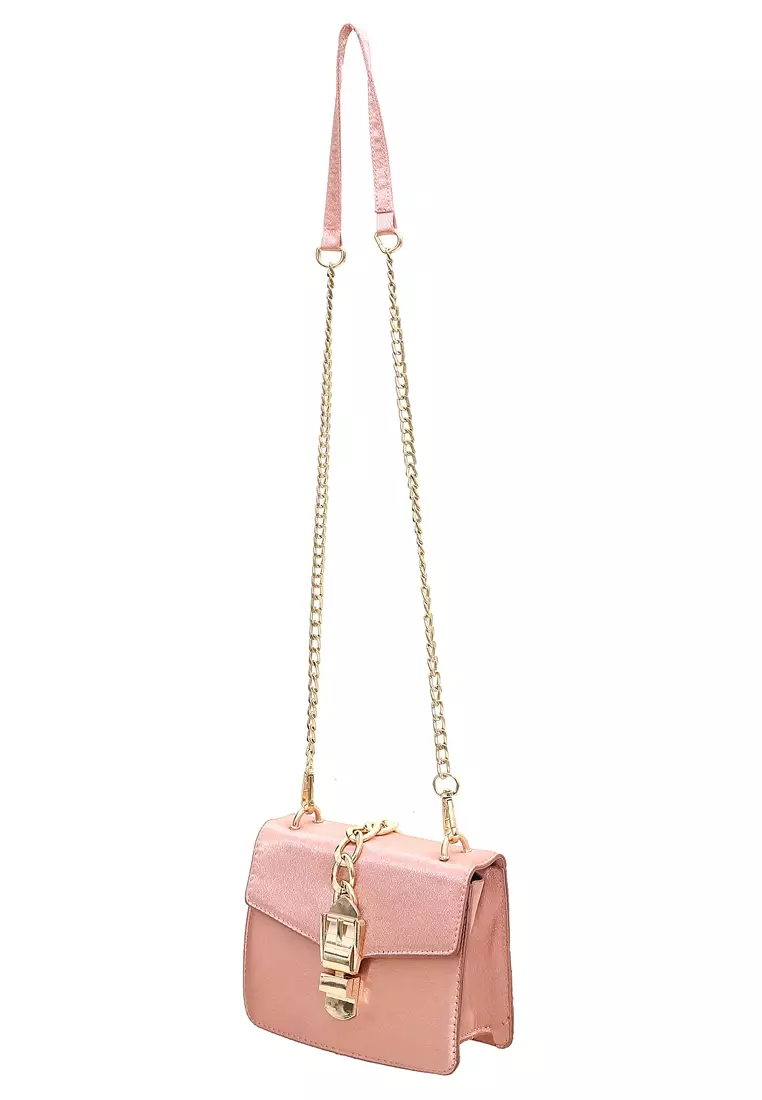 Werlyn Tas Selempang Wanita dengan Pita Bowknot Messenger Bag Vintage Design Material Leather Kulit ORIGINAL - Pink