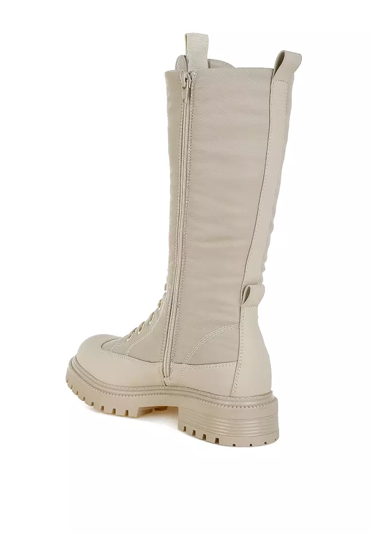 Sepatu bot tempur bertali antiselip warna krem