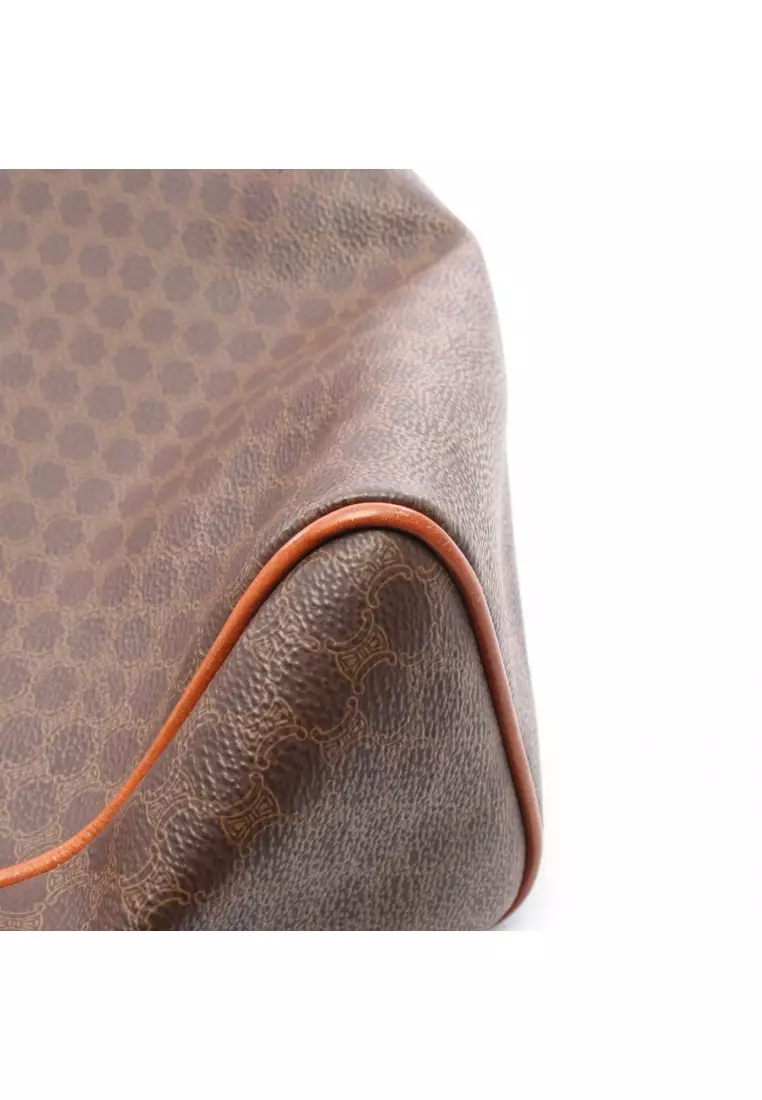 Pre-Loved Celine Macadam Handbag mini boston bag PVC leather Dark brown Brown