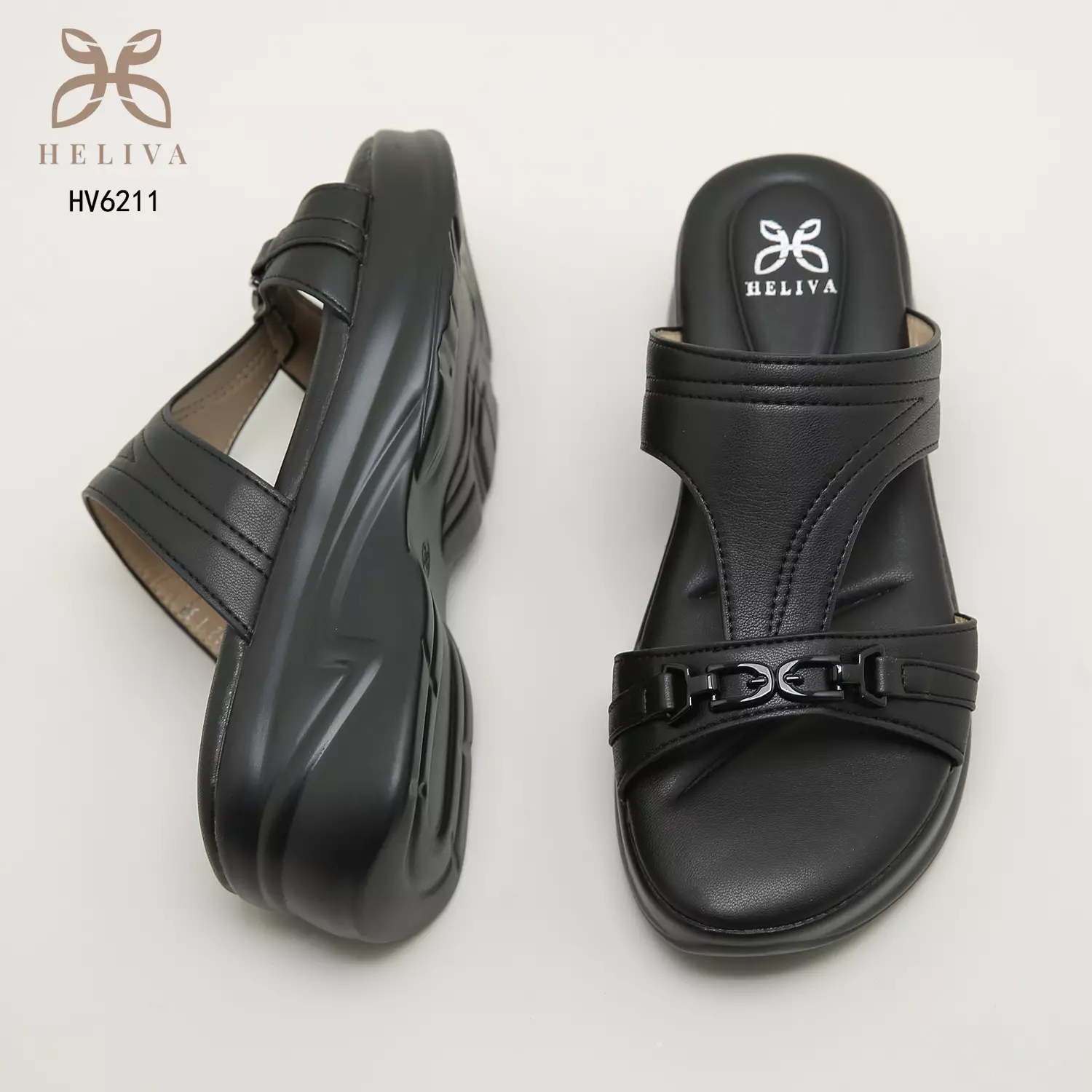 Heliva Joyce Lady Sandals Wedges Double Strap Chain Sol 5cm