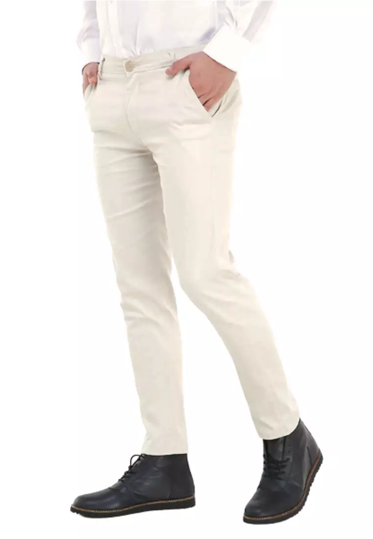 Locko Celana Panjang Chino Pria Polos Slim Fit Casual Long Pants Material Twill Sweding ORIGINAL - Cream