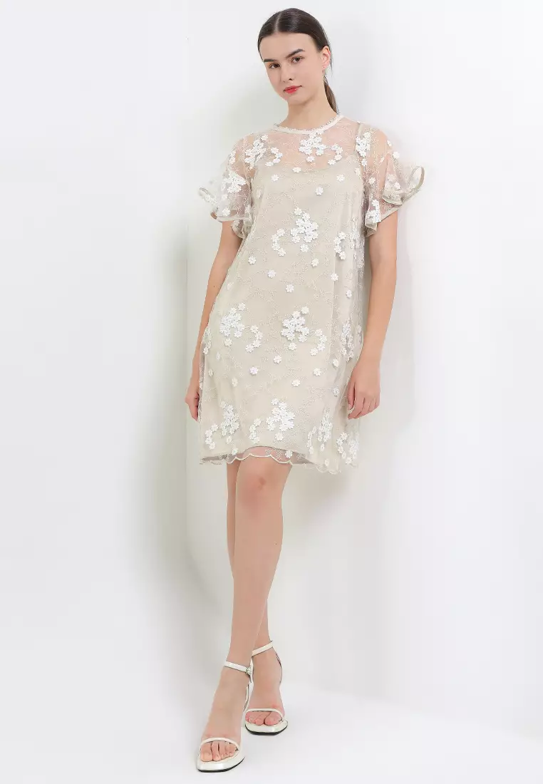 Embellished Ruffle Slv Emb Tulle Drs W Separate Inner