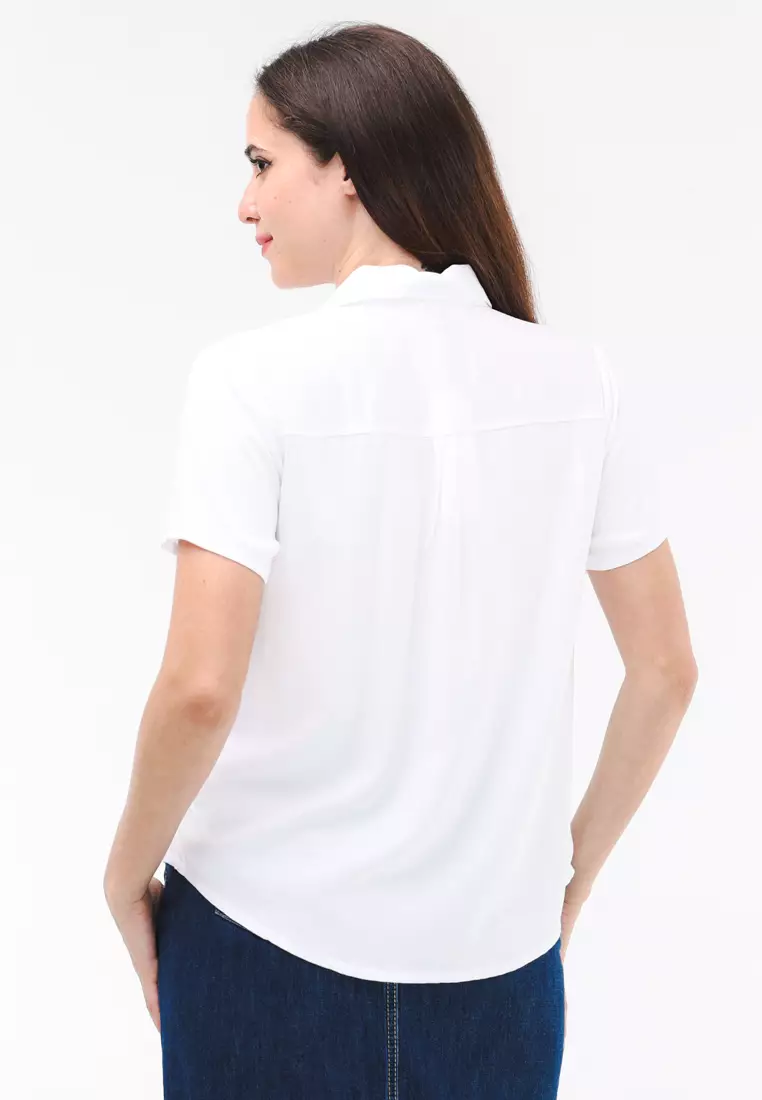 Plain Single Bold Twill Short Sleeve Blouse