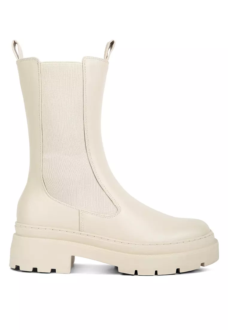 Discount on London Rag  shoes - SKU: Off White Elasticated Gussets Lug Sole Boots