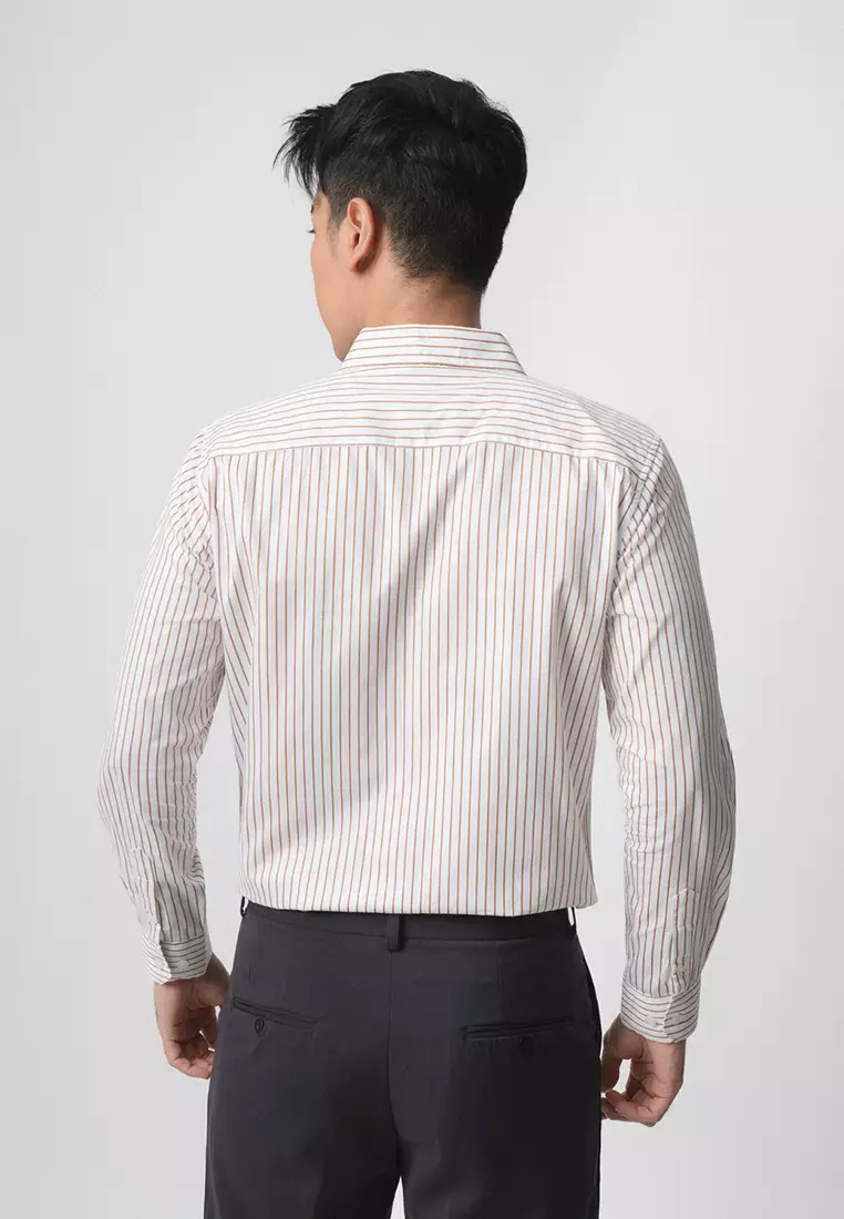 Hugo Stripe Shirt Brown White LS