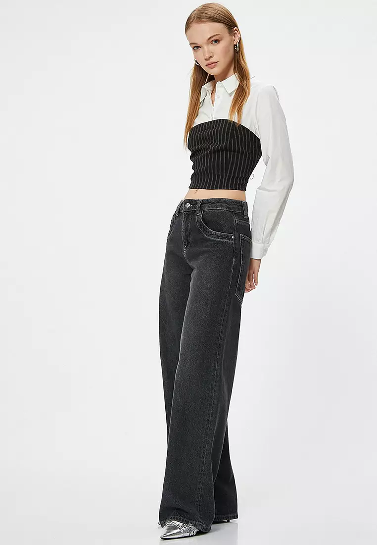 Buy KOTON Long Sleeve Crop Shirt Strapless Fabric Detailed