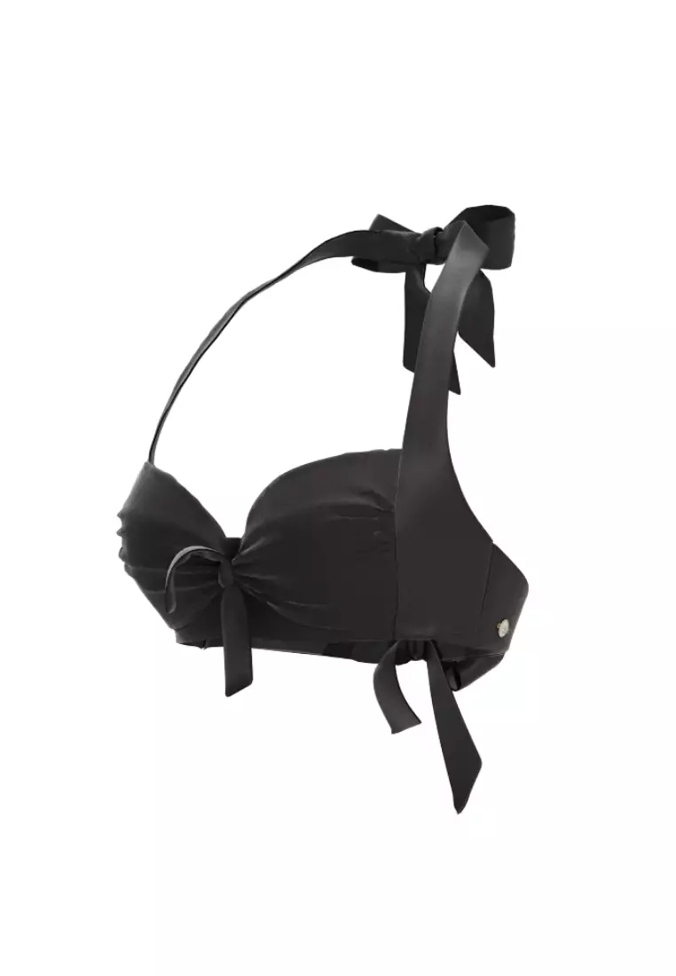 Core Solid Black Tied Halter Bikini Top