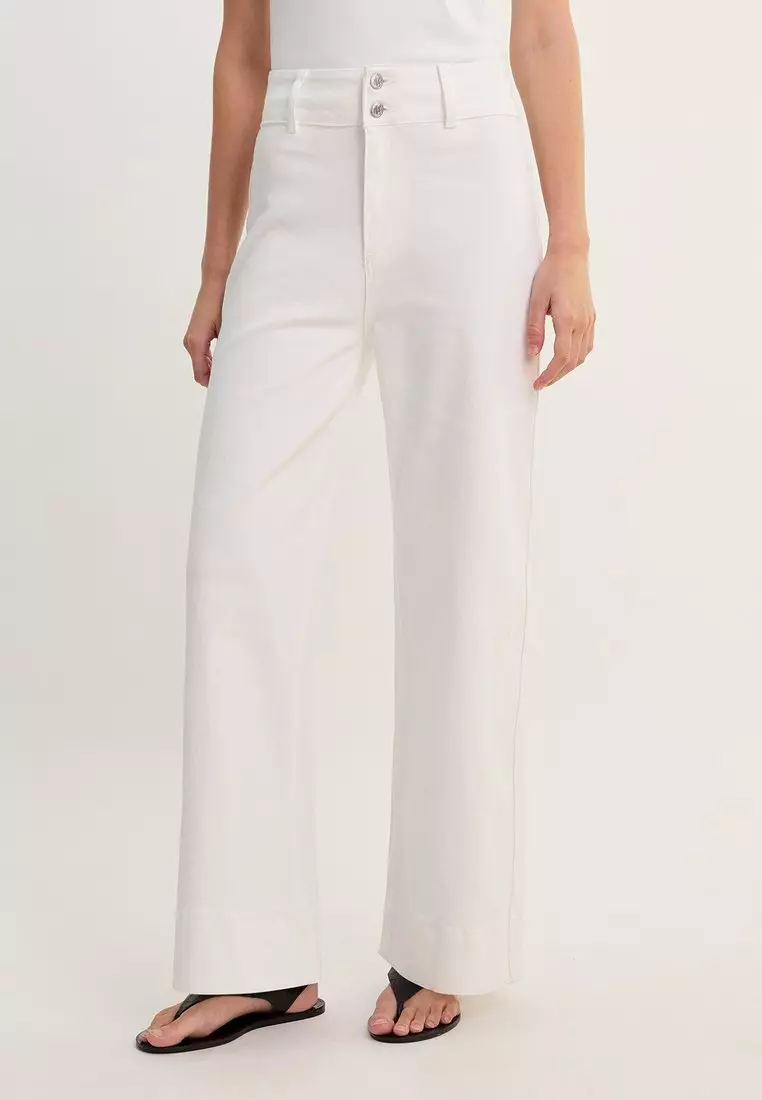 High Waist Straight Leg Denim Pants - White