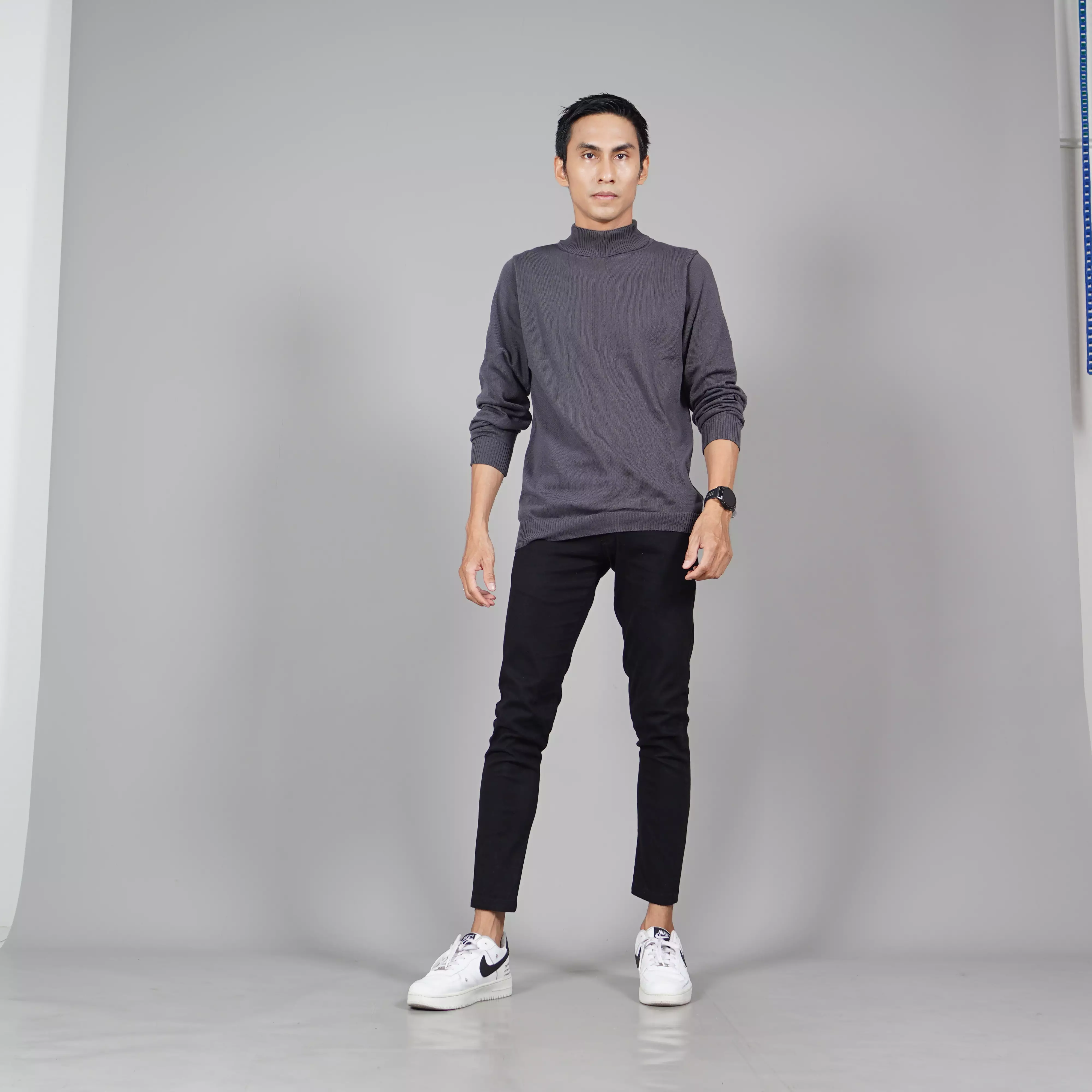  JEHOON Knit Outer Pria Knit Sweater Pria Turtle Neck Rajut Pria - ABU TUA