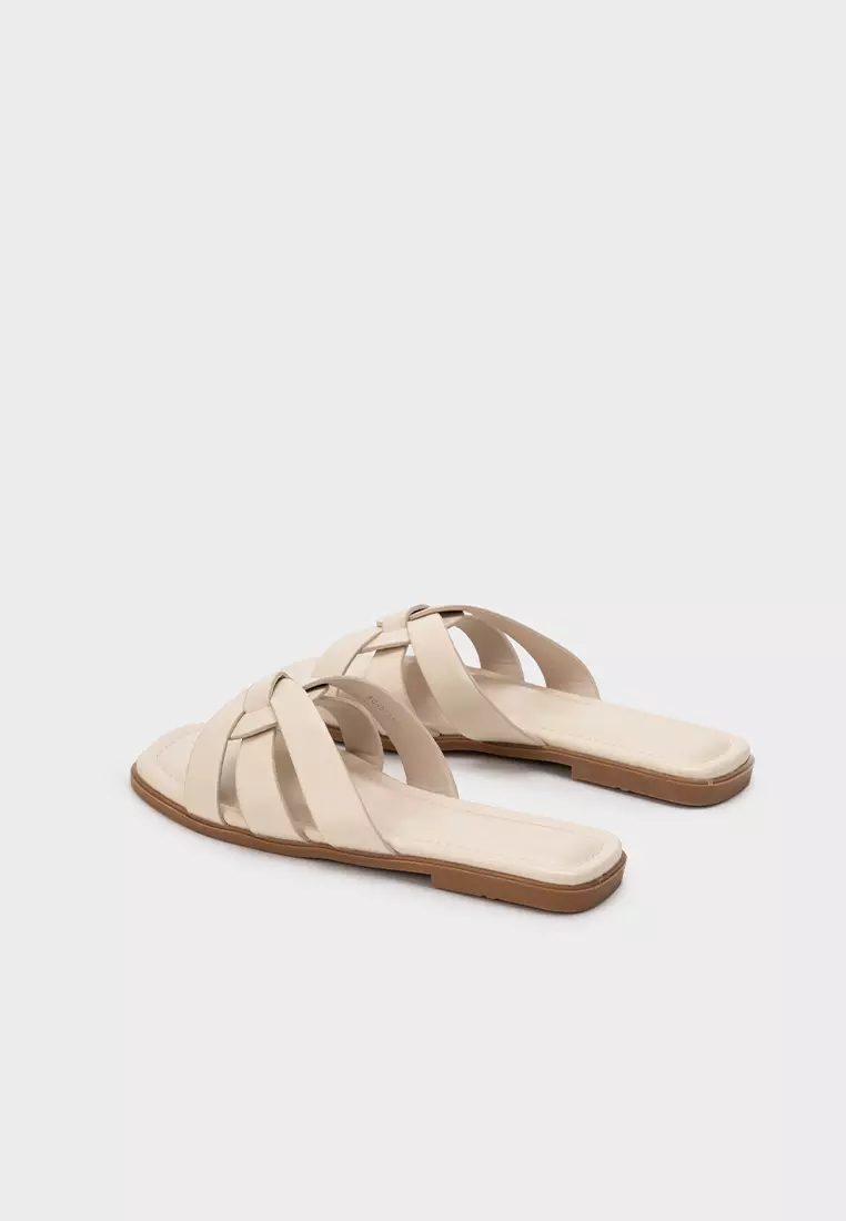 编织带方头平底拖鞋