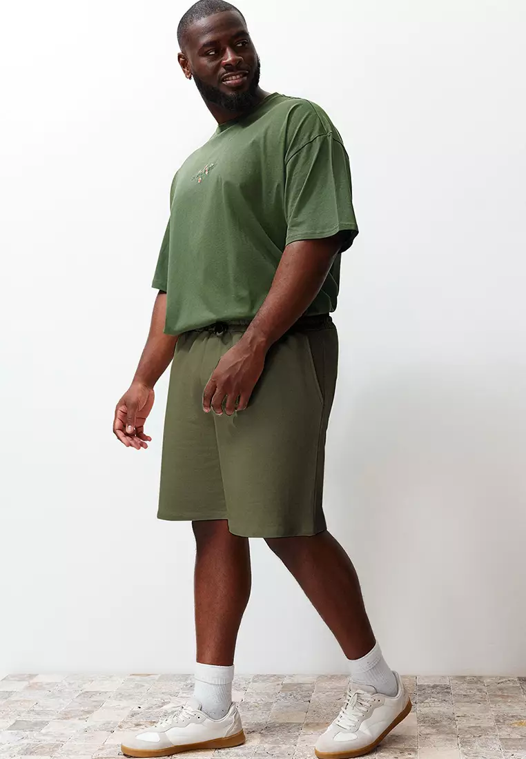 Plus Size Khaki Regular/Normal Cut Comfortable 100% Cotton Basic Shorts TMNSS24AP00001